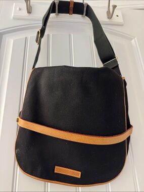 Dooney & Bourke Black Canvas Messenger Bag with Brown Trim
